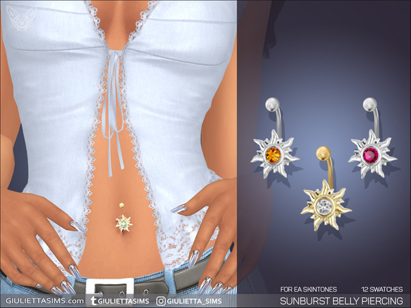 Sims 4 — EA Skintones Sunburst Belly Piercing by feyona — Sunburst Belly Ring comes with 12 swatches.
