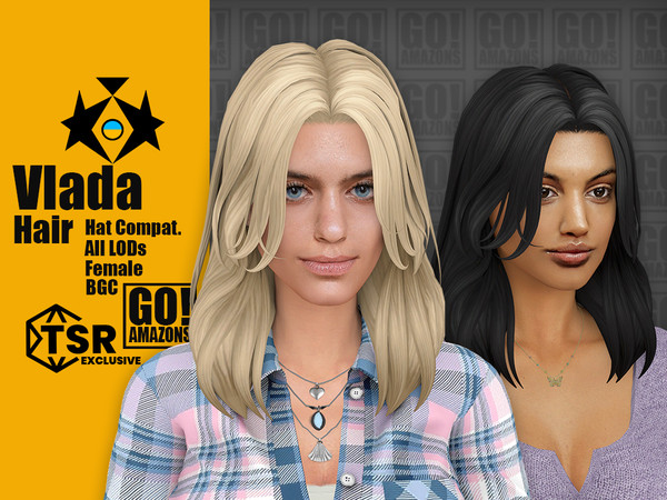 Sims 4 — Vlada Hair by GoAmazons — Middle length parted female hairstyle.