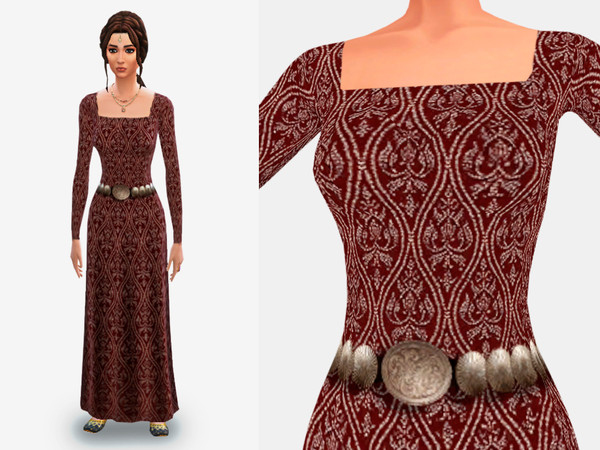 Sims 4 — Long dress inspired by Hatice Sultan - Magnificent Century by RitaDen — The dress is a richly embroidered