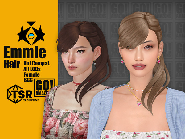 Sims 4 — Emmie Hair by GoAmazons — Romantic ponytail updo with bangs.