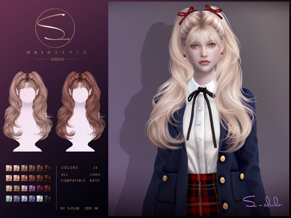 Sims 4 — S-Club_030725_double wavy ponytail hair by S-Club — Double wavy ponytail hairstyle hope you like, thank you.