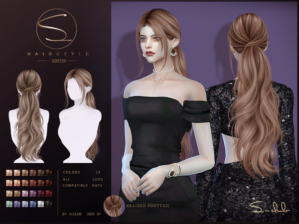 Sims 4 — S-Club_020725_braided Ponytail hairstyle by S-Club — braided Ponytail hairstyle with 24 colors, hope you like,