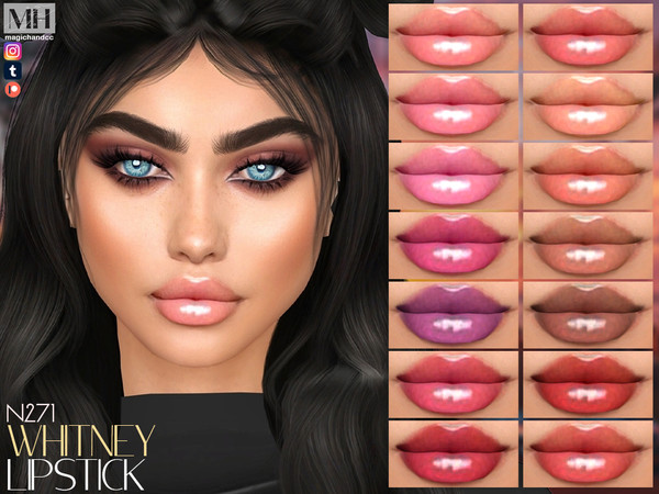 Sims 4 — Whitney Lipstick N271 by MagicHand — Sweet glossy lips in 16 colors - HQ Compatible.