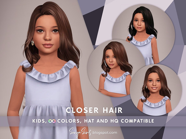 Sims 4 — Closer Hair by SonyaSimsCC — - Long hair with curls. Pulled back. - All LODs (essential for gameplay