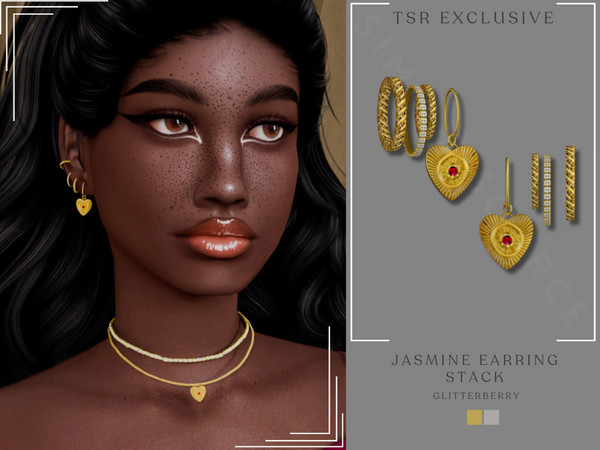 Sims 4 — Jasmine Earring Stack by Glitterberryfly — A red gemstone earring stack in silver or gold