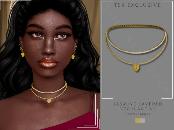 Sims 4 — Jasmine Layered Necklace v2 by Glitterberryfly — A gorgeous diamond layered necklace with chain and heart
