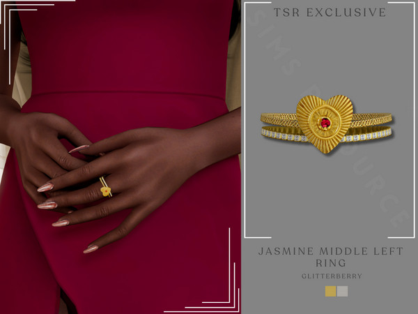 Sims 4 — Jasmine Middle Left Ring by Glitterberryfly — A silver or gold diamond ring with heart ring