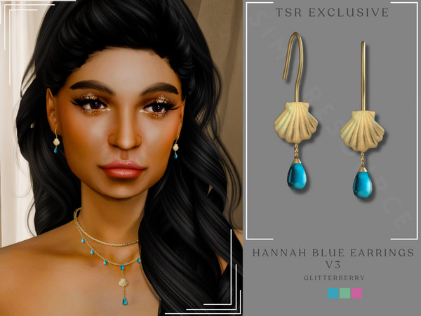 Sims 4 — Hannah Blue Earrings v3 by Glitterberryfly — A shell and blue gemstone earring