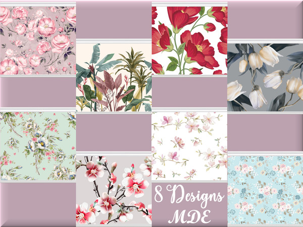 Sims 4 — MDE-DamlaBigDesignFloral01.package by MDE — 8 different Big Design Wallpapers for your rooms. Every design has