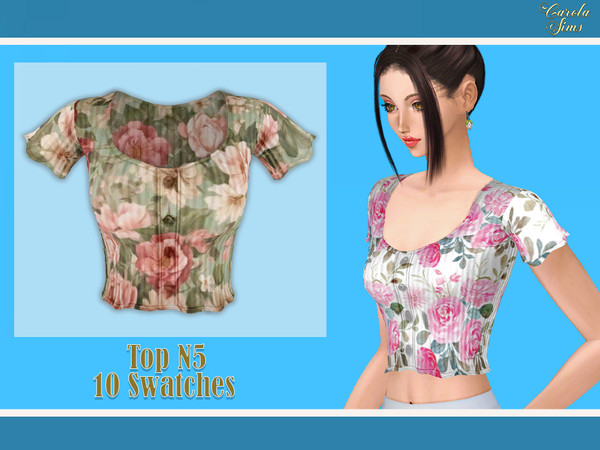 Sims 4 — Top N5 by xCarolaSimsx — Short sleeves crop pleated blouse Female