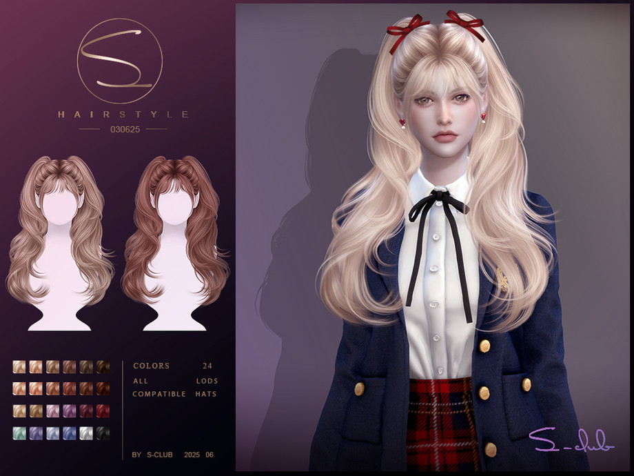 The Sims Resource | S-Club_030725_double wavy ponytail hair