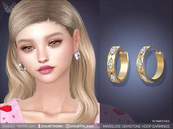 Sims 4 — Marquise Gemstone Hoop Earrings by feyona — Marquise Gemstone Hoop Earrings come with 10 swatches. They come in