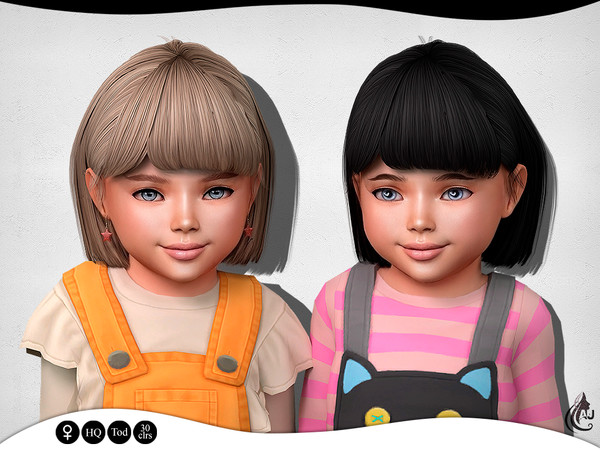 Sims 4 — Ashley - hairstyle (toddlers) by Aurum — Ashley - mid-Length bob with bangs in 30 swatches for toddlers by Aurum