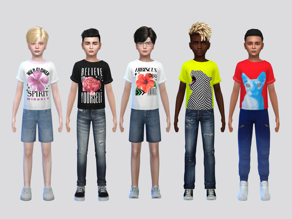 Sims 4 — Prints Cuffed Tee Boys by McLayneSims — TSR EXCLUSIVE
