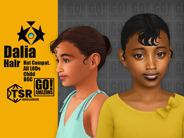 Sims 4 — Dalia Hair by GoAmazons — Neat updo with curly bangs for children.