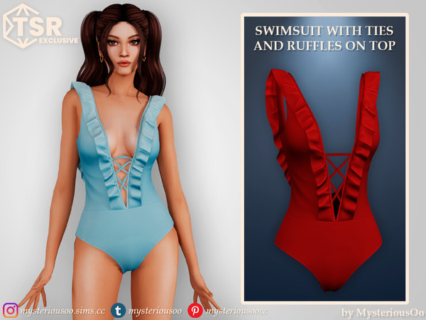 Sims 4 — Swimsuit with ties and ruffles on top by MysteriousOo — Swimsuit with ties and ruffles on top in 12 colors