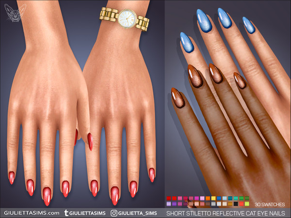 Sims 4 — Short Stiletto Reflective Cat Eye Nails by feyona — Short Stiletto Reflective Cat Eye Nails come with 30