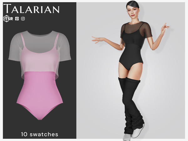 Sims 4 — Emerie Bodysuit With Cropped Tee by talarian — Sleek bodysuit with thin spaghetti straps paired with a