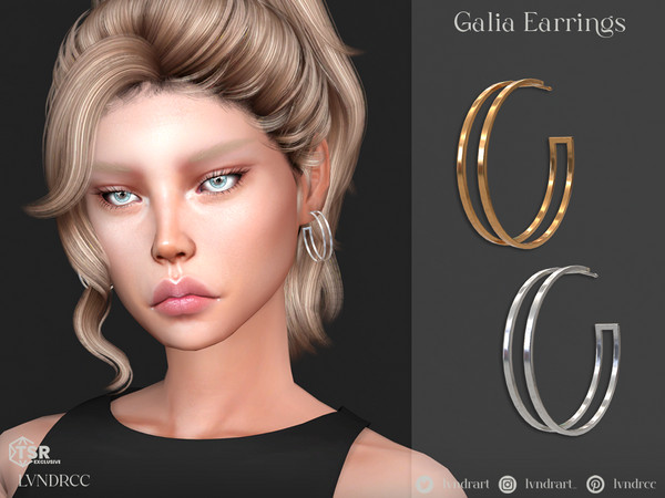 Sims 4 — Galia Earrings by LVNDRCC — Double geometric hoops, in shiny gold and silver finish. those earrings will be