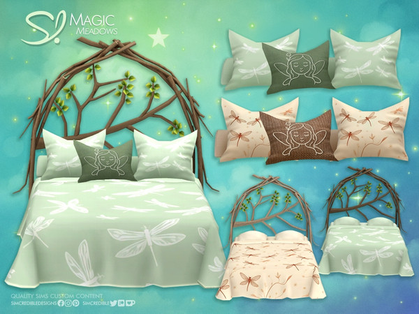 Sims 4 — Magic Meadows Cushions by SIMcredible! — Let this teen bedroom bring your fantasy forest dreams to life!