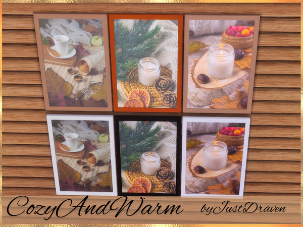 Sims 4 — JustDraven Cozy And Warm Portrait by Draven298 — - Base Game Compatible - 1 Trio Painting, 2 Portrait Paintings,