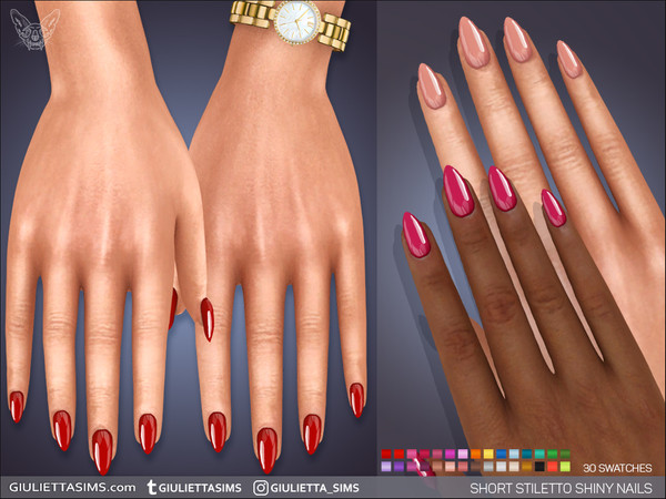 Sims 4 — Short Stiletto Shiny Nails by feyona — Short Stiletto Shiny Nails come with 30 swatches. These nails won't