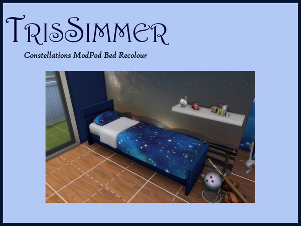 Sims 4 — Constellations Mod Pod single bed by TrisSims7 — Recolour of basegame Mod Pod bed with constellation patterns.