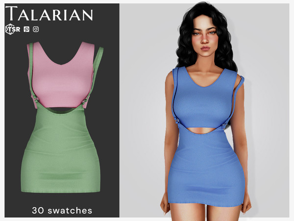 Sims 4 — Virginia Outfit by talarian — Two-piece fitted outfit with buckle-strap skirt and crop tank top
