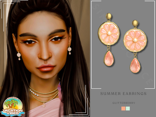 Sims 4 — Vacation Vibes- Summer Earrings by Glitterberryfly — A soft fruity earring with pink gemstone