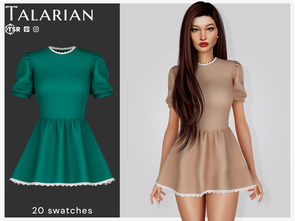 Sims 4 — Maxine Puff sleeve mini dress with contrast trim by talarian — Cute short dress with puffed sleeves, fitted