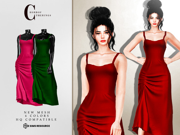 Sims 4 — Midi Dress D-413 by ChordoftheRings — ChordoftheRings Midi Dress D-413 - 4 Colors