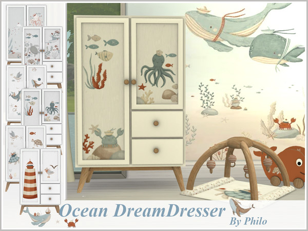 Sims 4 — Philo_Ocean Dream Dresser by philo — Why not decorate your nursery with furnitures picturing whales, sea turtles