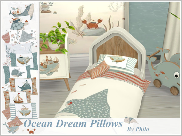 Sims 4 — Philo_Ocean Dream Toddler Bed Pillows by philo — Why not decorate your nursery with furnitures picturing whales,