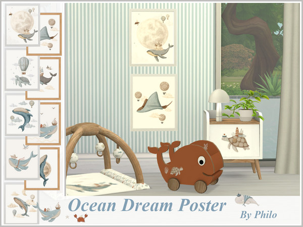 Sims 4 — Philo_Ocean Dream Posters by philo — Why not decorate your nursery with furnitures picturing whales, sea turtles