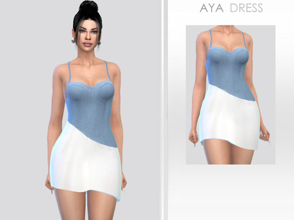 Sims 4 — Aya Dress by Puresim — Blue dress for female sims