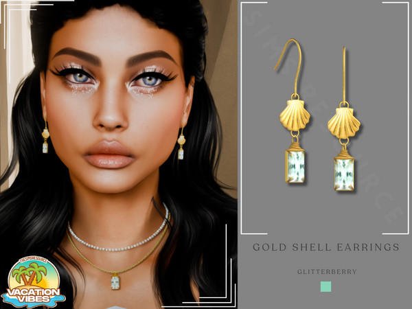 Sims 4 — Vacation Vibes- Gold Shell Earrings by Glitterberryfly — A gold shell summer earring
