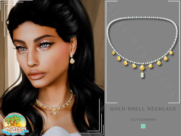 Sims 4 — Vacation Vibes- Gold Shell Necklace by Glitterberryfly — A summer vibe gold shell necklace