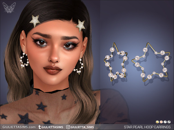 Sims 4 — Star Pearl Hoop Earrings by feyona — Star Pearl Hoop Earrings come with 4 swatches.