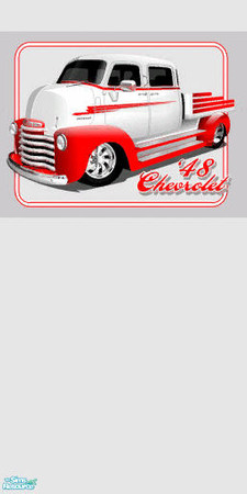 Sims 2 — NK Vehicle Walls - 48 Chevy Truck by MoMama — A white '48 Chevy with bright red trim atop a wall of light grey.