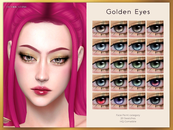 Sims 4 — Golden Eyes by VELYSEA — -Face Paint category -HQ comatble -20 swatches