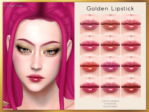 Sims 4 — Golden Lipstick by VELYSEA — -Lipstick category -HQ comatble -12 swatches