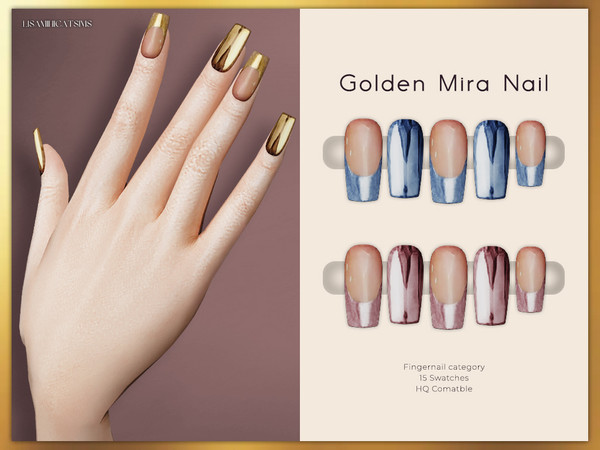 Sims 4 — Golden Mira Nail by Lisaminicatsims — -Fingernail category -HQ comatble -15 swatches