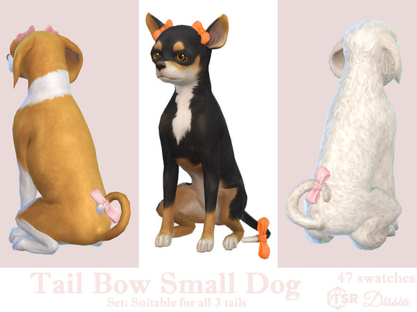 Sims 4 — Tail Bow v3 (Curved Tail - Right Dog on pic) by Dissia — Cute little bow for your small dog tail