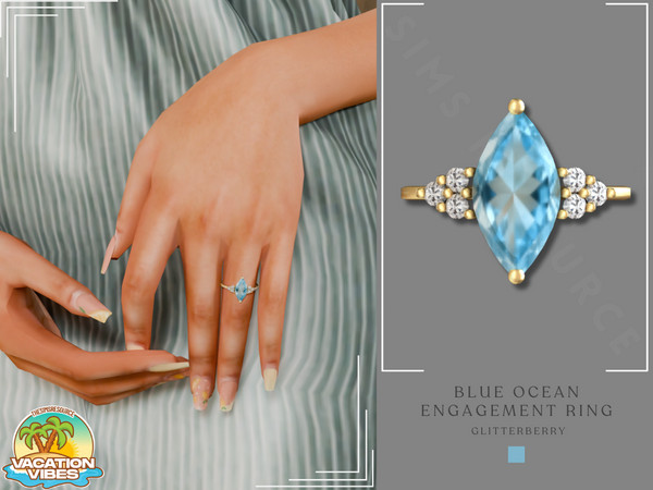 Sims 4 — Vacation Vibes- Ocean Blue Engagement Ring by Glitterberryfly — A blue stone engagement ring with diamonds set