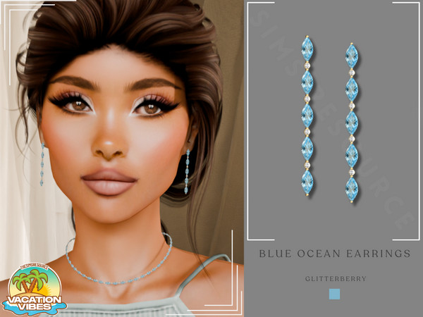 Sims 4 — Vacation Vibes- Ocean Blue Earrings by Glitterberryfly — A drop down blue stone earring with diamonds