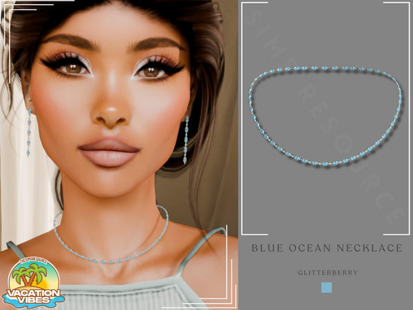 Sims 4 — Vacation Vibes- Ocean Blue Necklace by Glitterberryfly — A blue stone necklace with diamonds