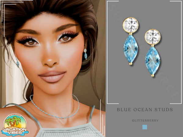 Sims 4 — Vacation Vibes- Ocean Blue Studs by Glitterberryfly — A blue gemstone and diamond stud earring