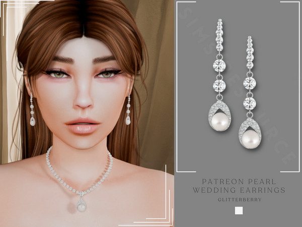 Sims 4 — PATREON Pearl Wedding Earrings by Glitterberryfly — A drop down pearl wedding earring