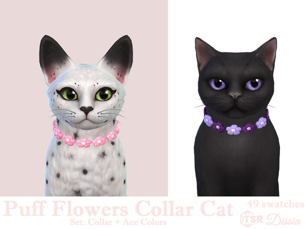 Sims 4 — Puff Flowers Collar Colors (Dress Category) by Dissia — Cute crochet puff flower collar for cat