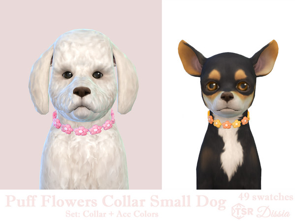Sims 4 — Puff Flowers Collar Colors (Hat Category) by Dissia — Cute crochet puff flower collar for small dog